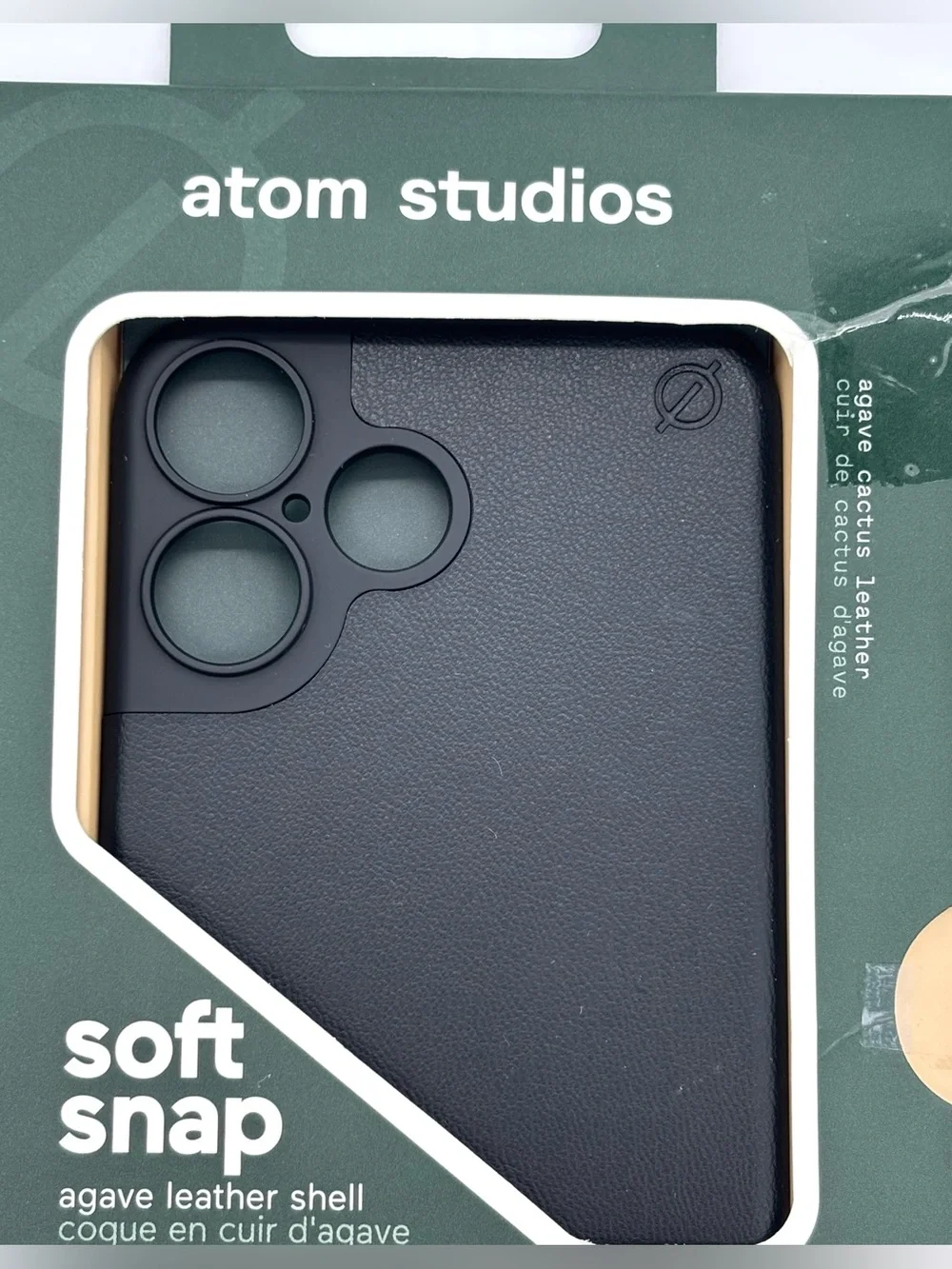 Atom Studios Soft Snap iPhone 16 MagSafe Case Vegan Cactus Leather Black Slim